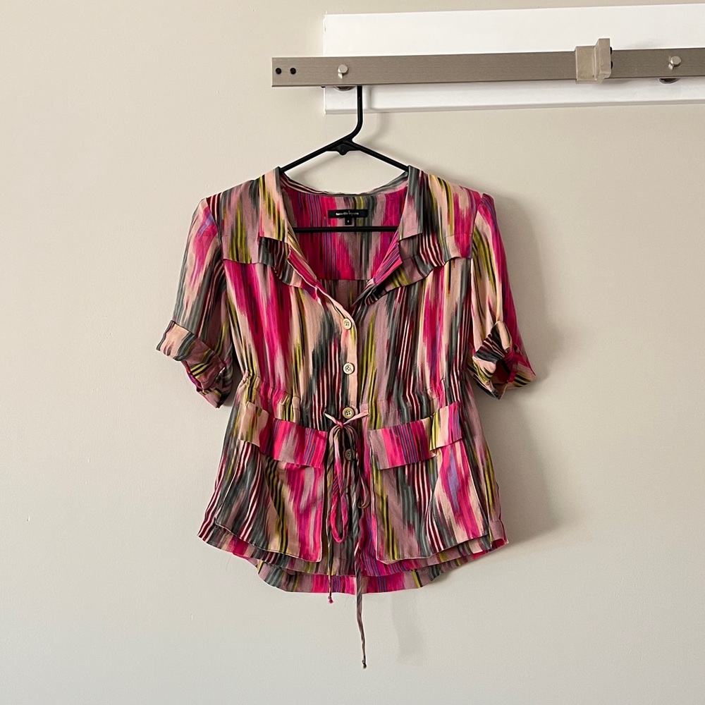 Nanette Lepore Sheer Multicolored Button-Down In … - image 1